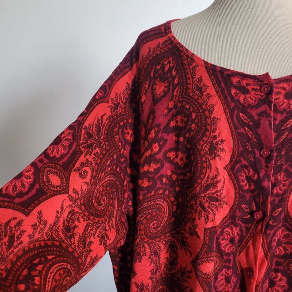 Isaac Mizrahi Red Paisley Cardigan Button Front Women’s Large Sweater (Size: 2x) - Picture 7 of 12